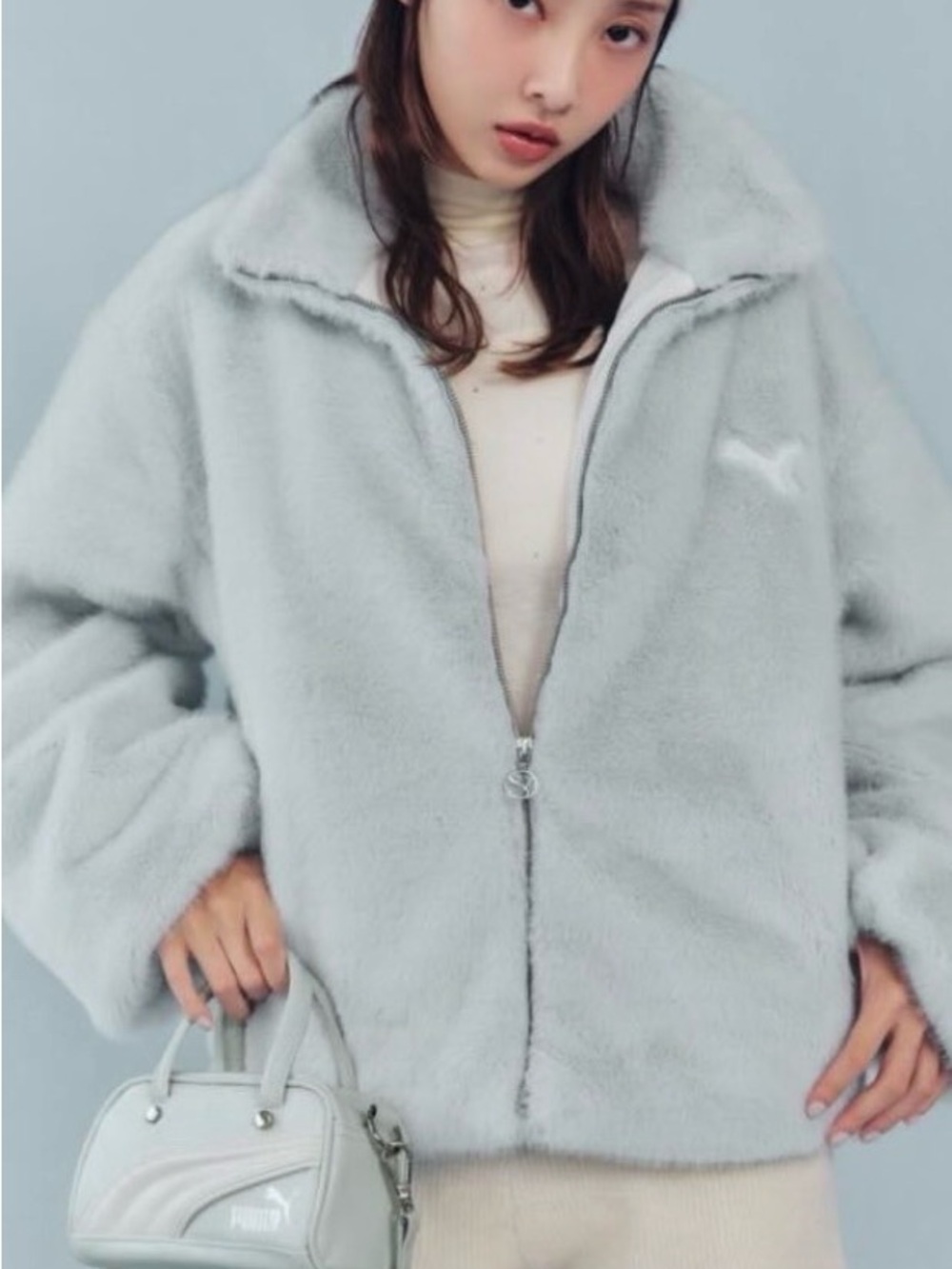 Snidel x PUMA Mint blue faux fur jacket